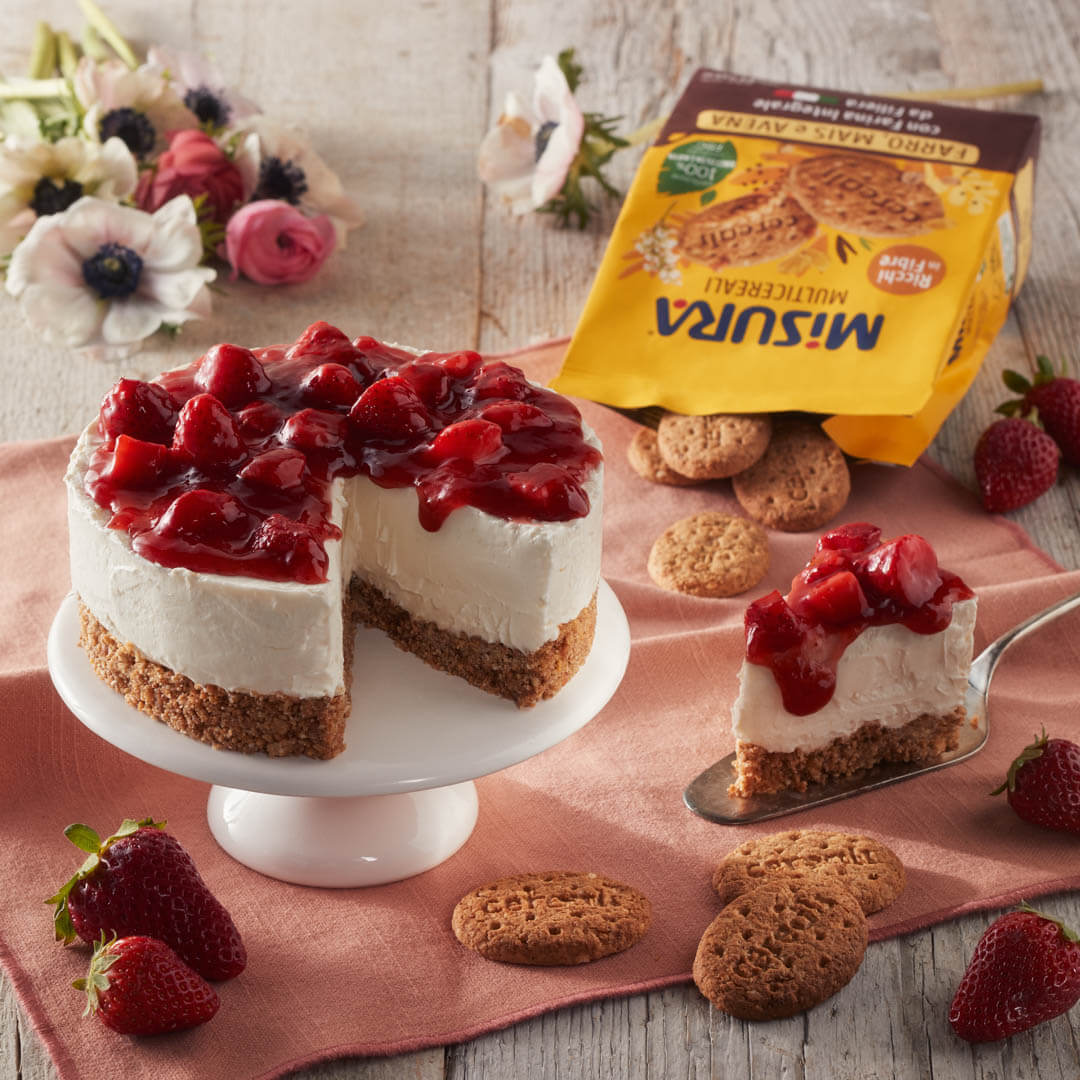 Cheesecake alle Fragole con Biscotti Integrali Multicereali