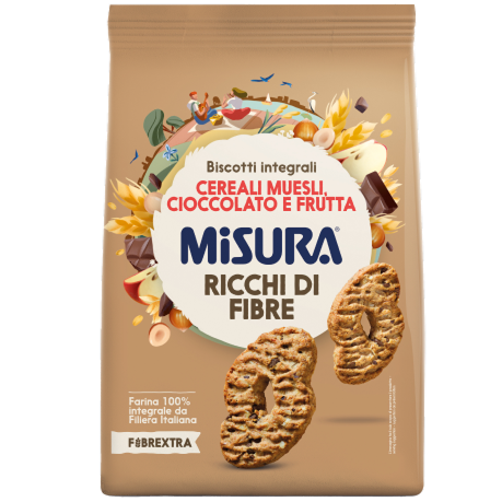 Immagine del prodotto Biscotti integrali cereali muesli, cioccolato e frutta Misura della linea Fibrextra