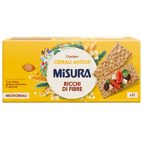 Packaging del prodotto crackers cereali antichi Misura - Linea Multicereali - Prodotto